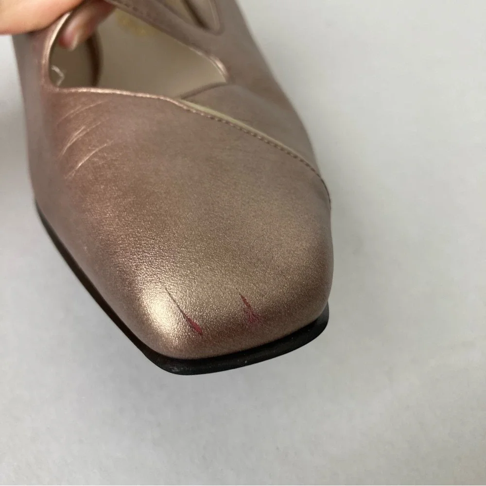 Yoshinoya Ginza‎ Tokyo Rose Gold Metallic Leather Mary Jane Block Heels Japan 22